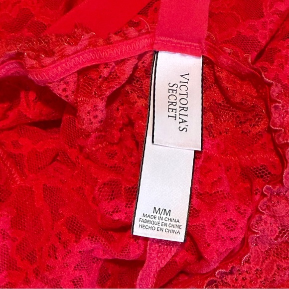 Victoria’s Secret Red Lace Sheer Split Front Babydoll Cami Sexy Lingerie Top M - Picture 4 of 4